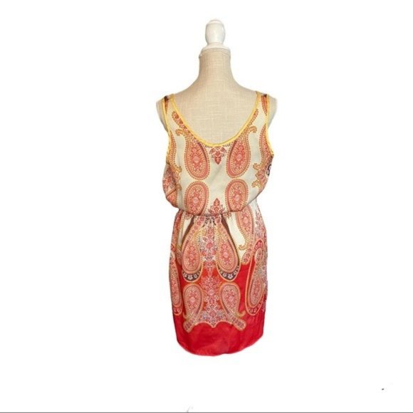 MNG By Mango Paisley Print Orange Dress Size 6 - Picture 8 of 8